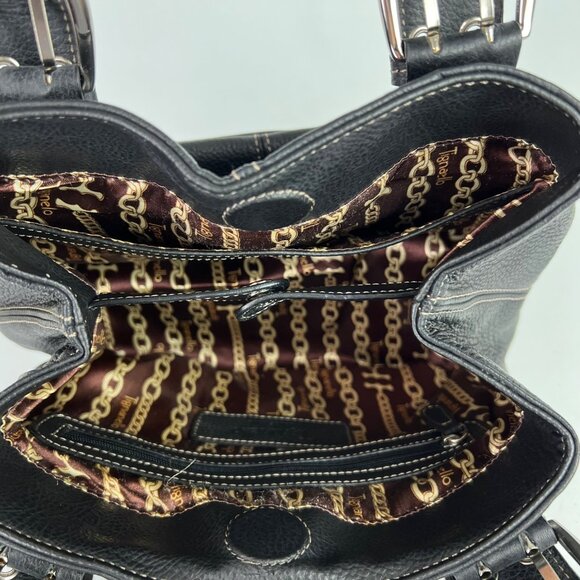 Tignanello Black Leather Purse Handbag Satchel Bucket Bag Buckle Double Handle - Picture 10 of 13